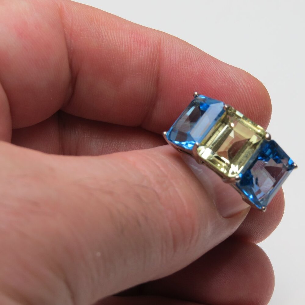 *Sterling Silver Massive Citrin Topaz Diamond Ring